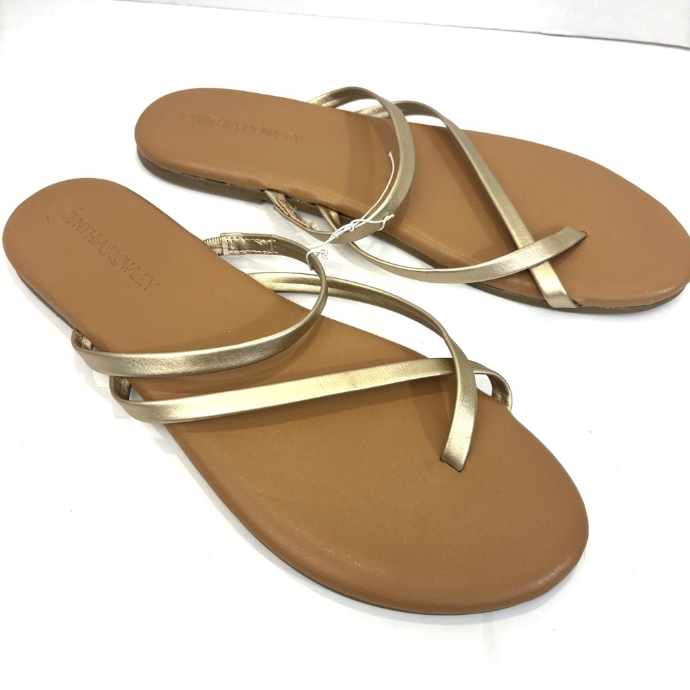 NEW Cynthia Rowley Celina Strappy Sandals Womens Size 10 Gold Flat Shoes Comfort
